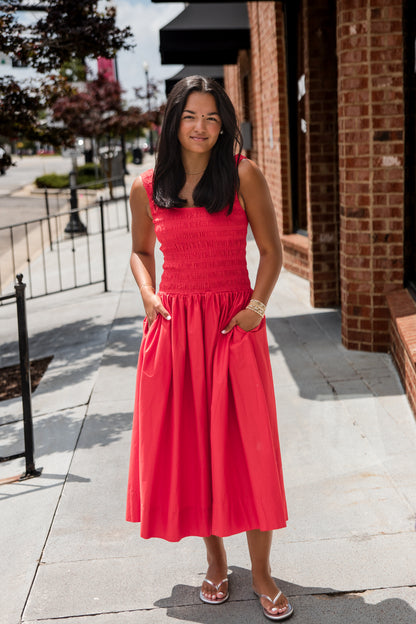 Alessia Smocked Drop Waist Dress - Maraschino