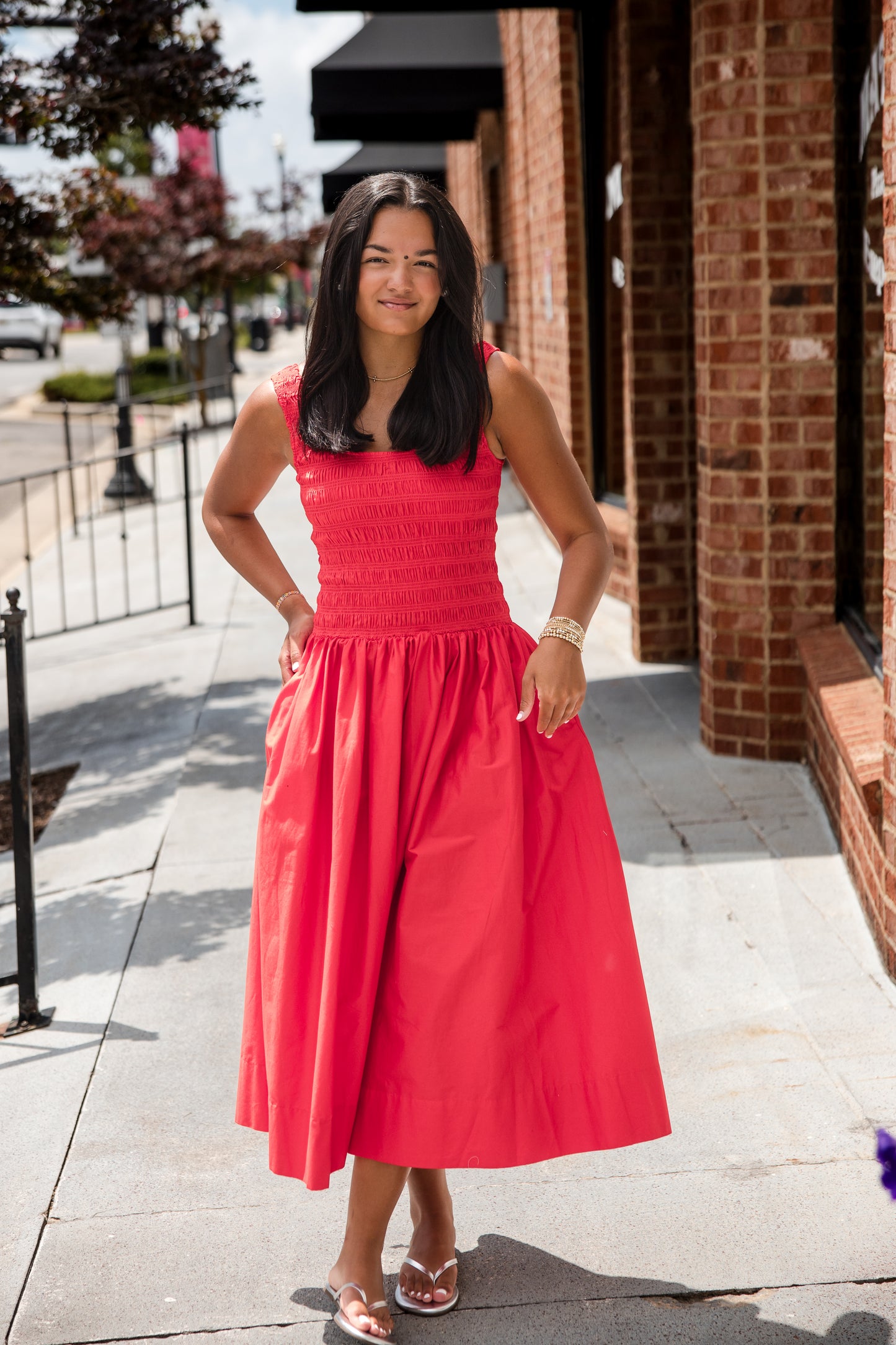 Alessia Smocked Drop Waist Dress - Maraschino