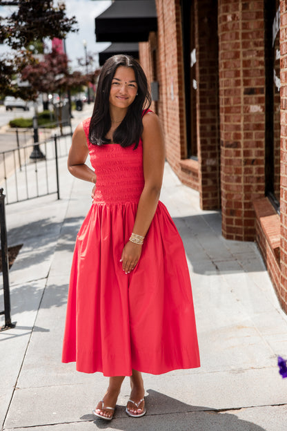 Alessia Smocked Drop Waist Dress - Maraschino