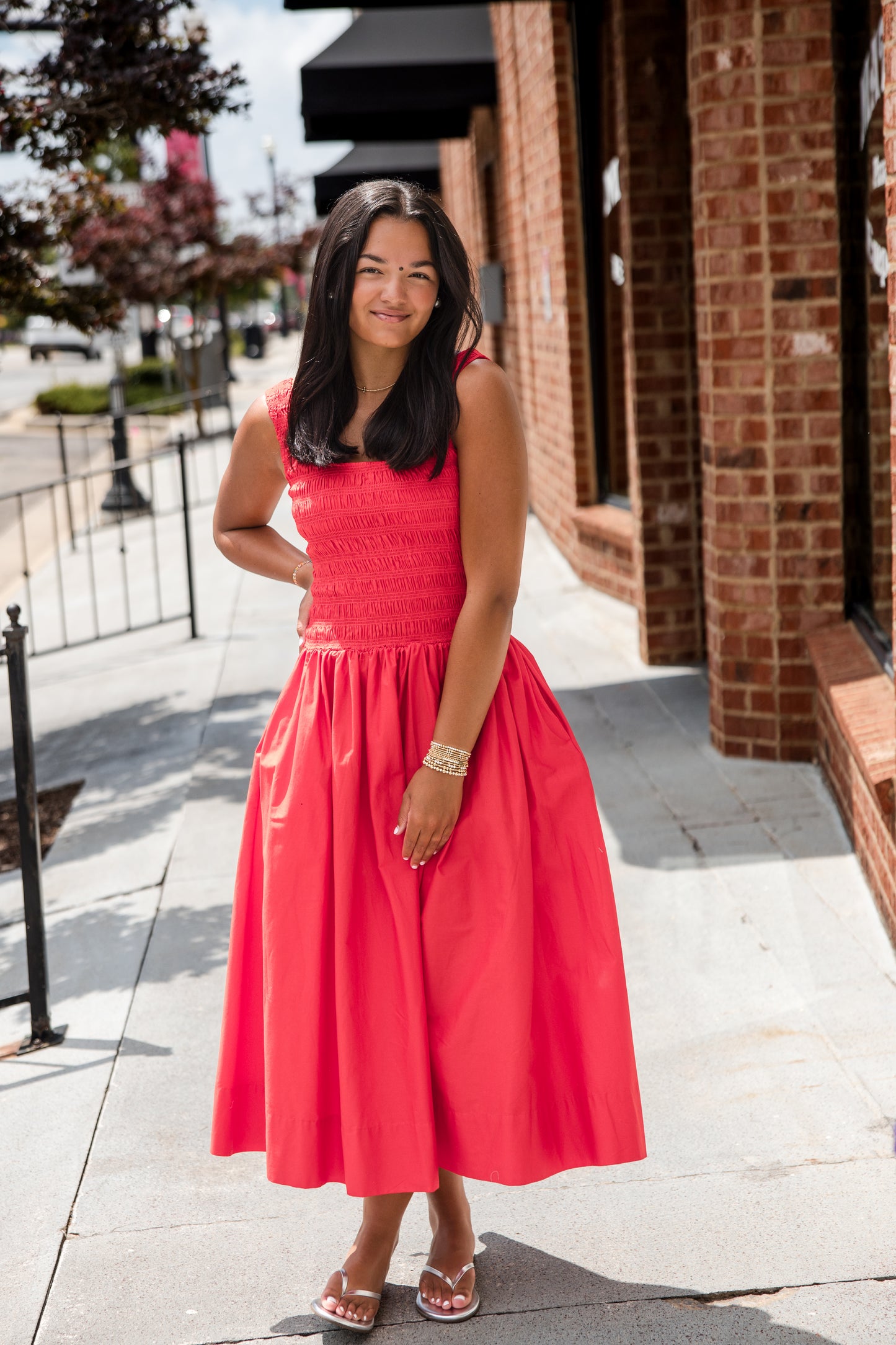Alessia Smocked Drop Waist Dress - Maraschino