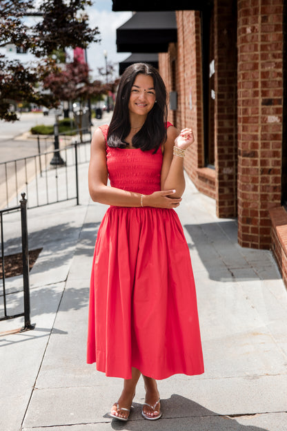 Alessia Smocked Drop Waist Dress - Maraschino