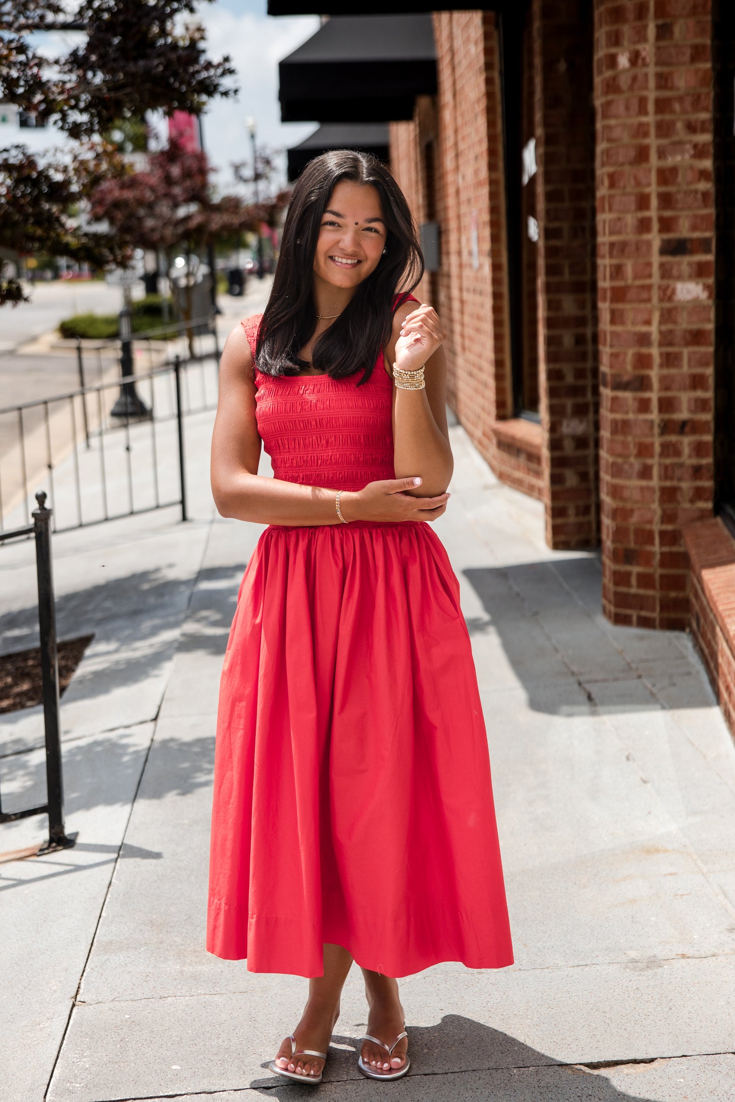 Alessia Smocked Drop Waist Dress - Maraschino
