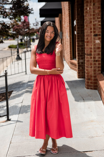 Alessia Smocked Drop Waist Dress - Maraschino