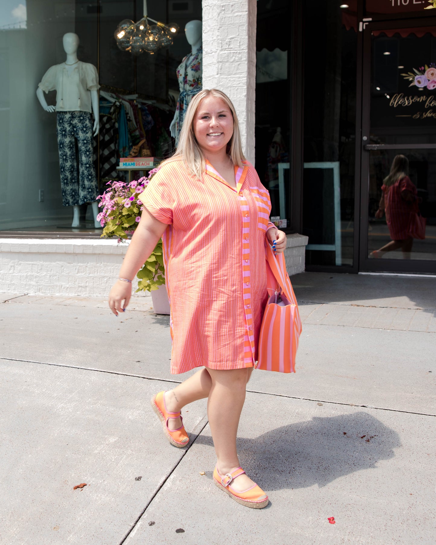 Luna Dress - Coral Pink Stripe