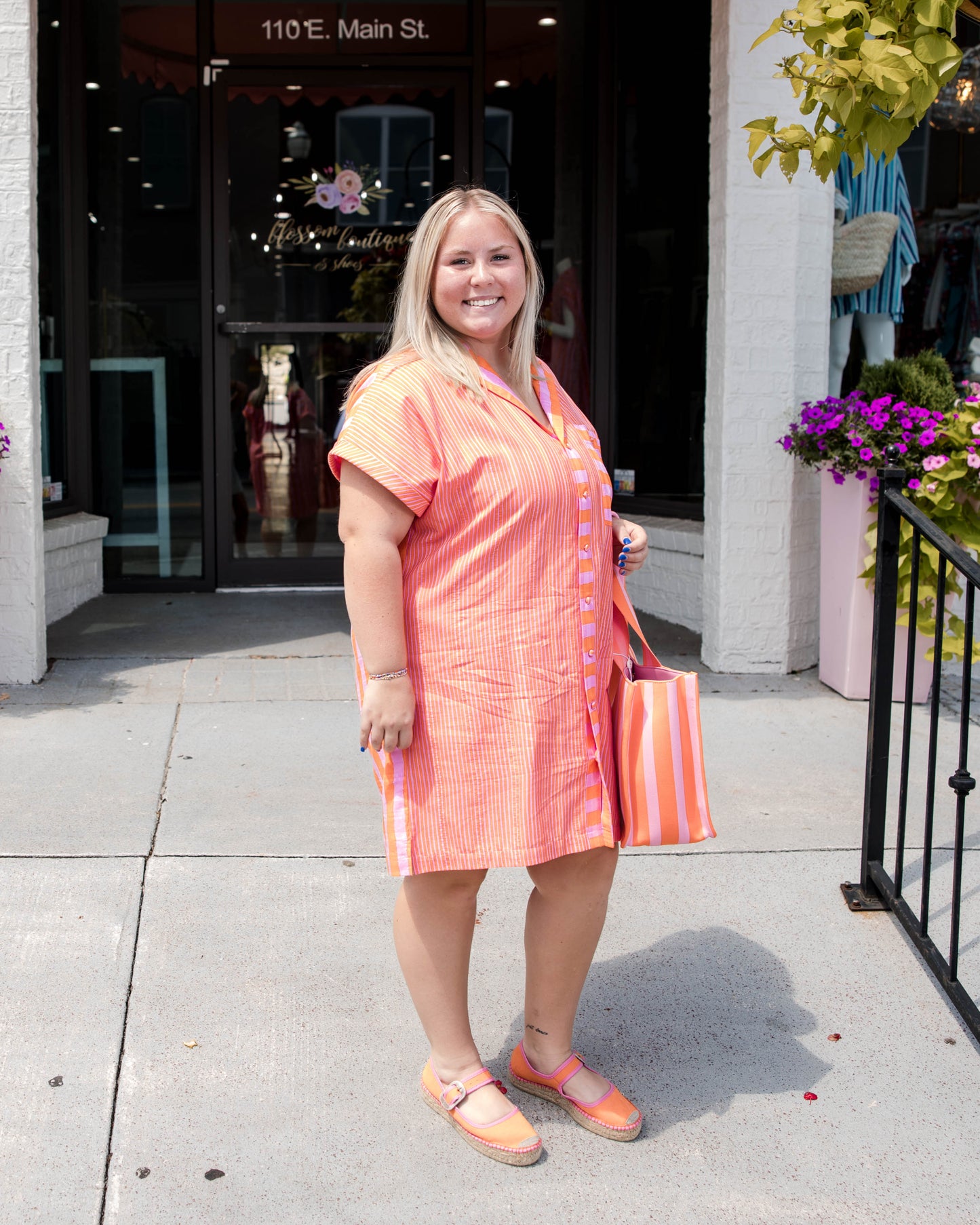 Luna Dress - Coral Pink Stripe