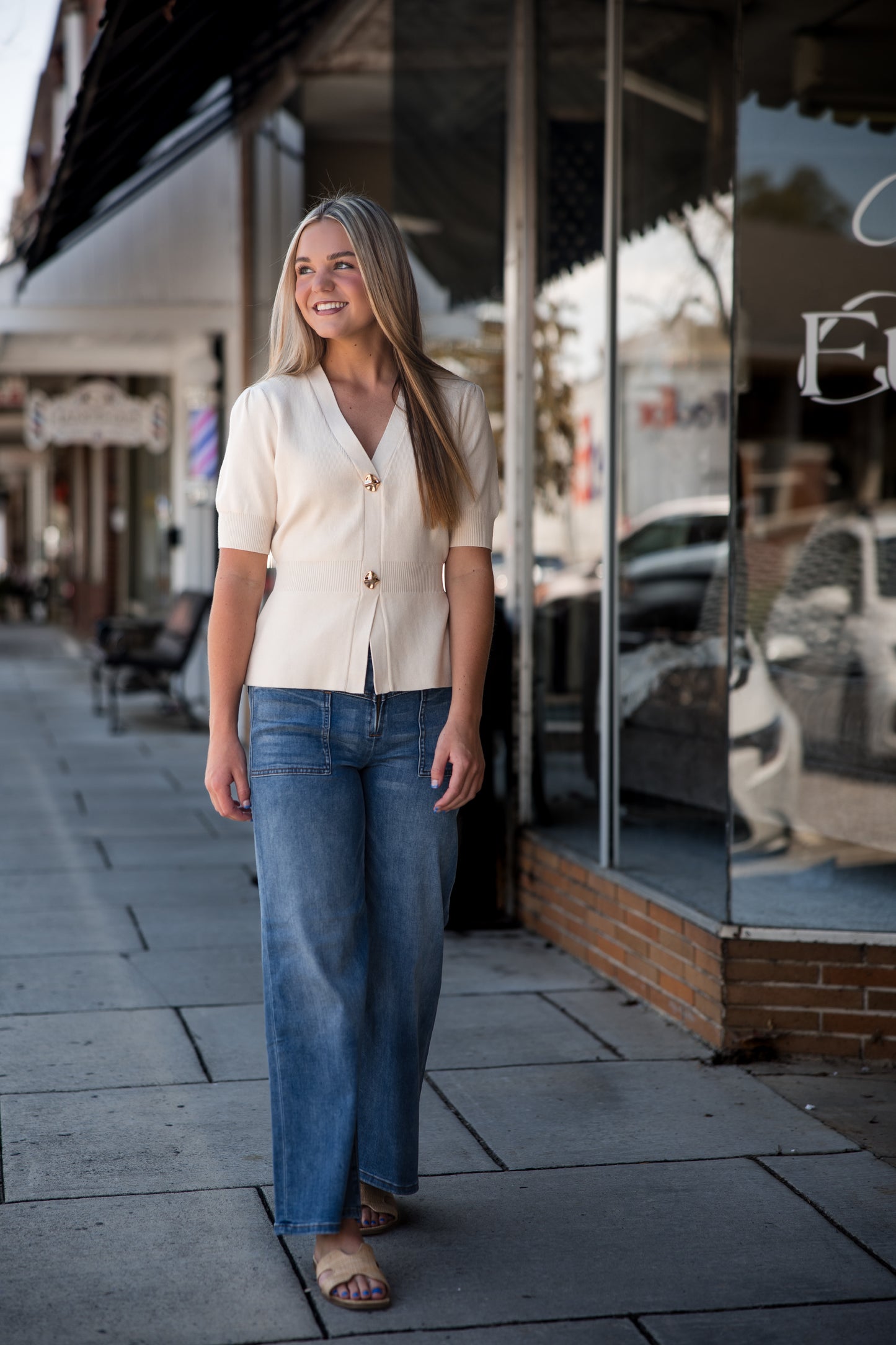 Ribbed Short Sleeve Cardigan - Ivory