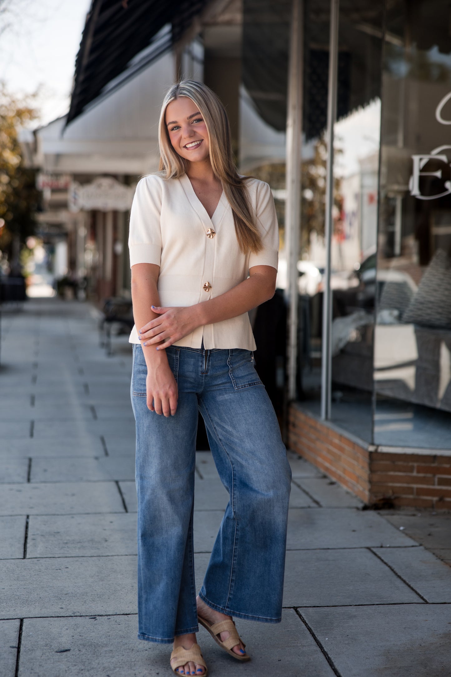 Ribbed Short Sleeve Cardigan - Ivory