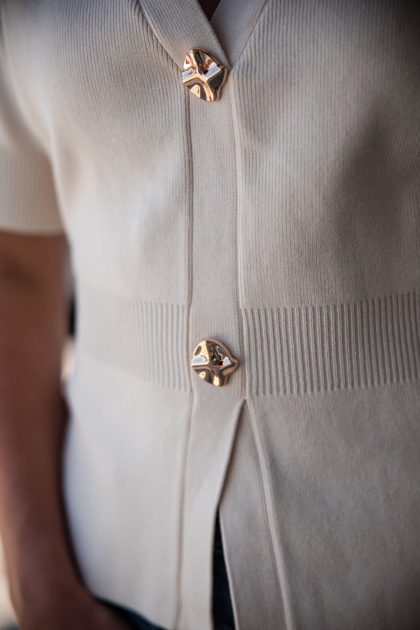 Ribbed Short Sleeve Cardigan - Ivory