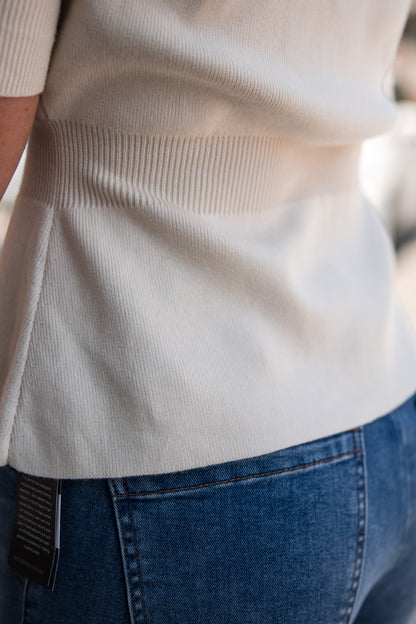 Ribbed Short Sleeve Cardigan - Ivory