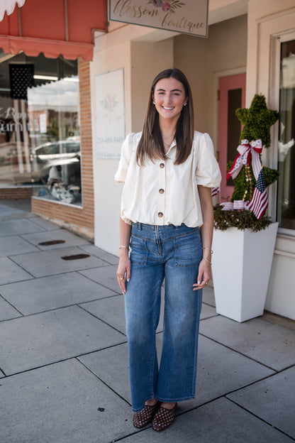 Puff Sleeve Bubble Top - Ecru