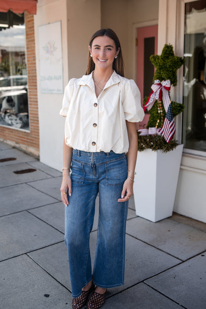 Puff Sleeve Bubble Top - Ecru
