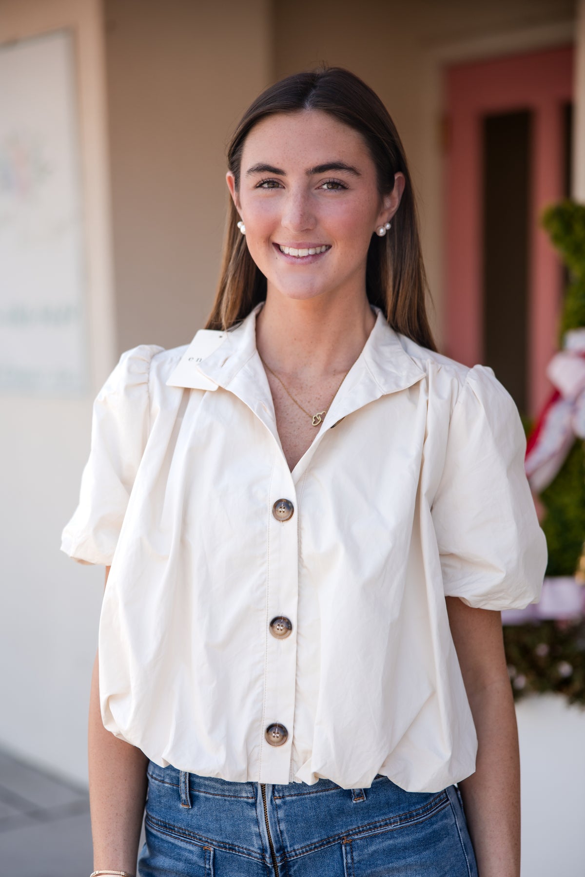 Puff Sleeve Bubble Top - Ecru