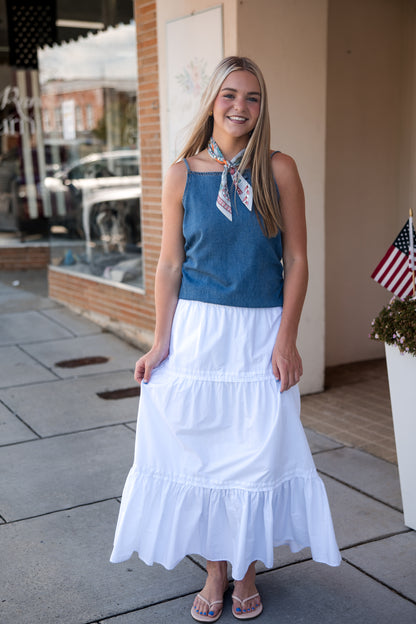 Tiana Denim Top - Sena Blue