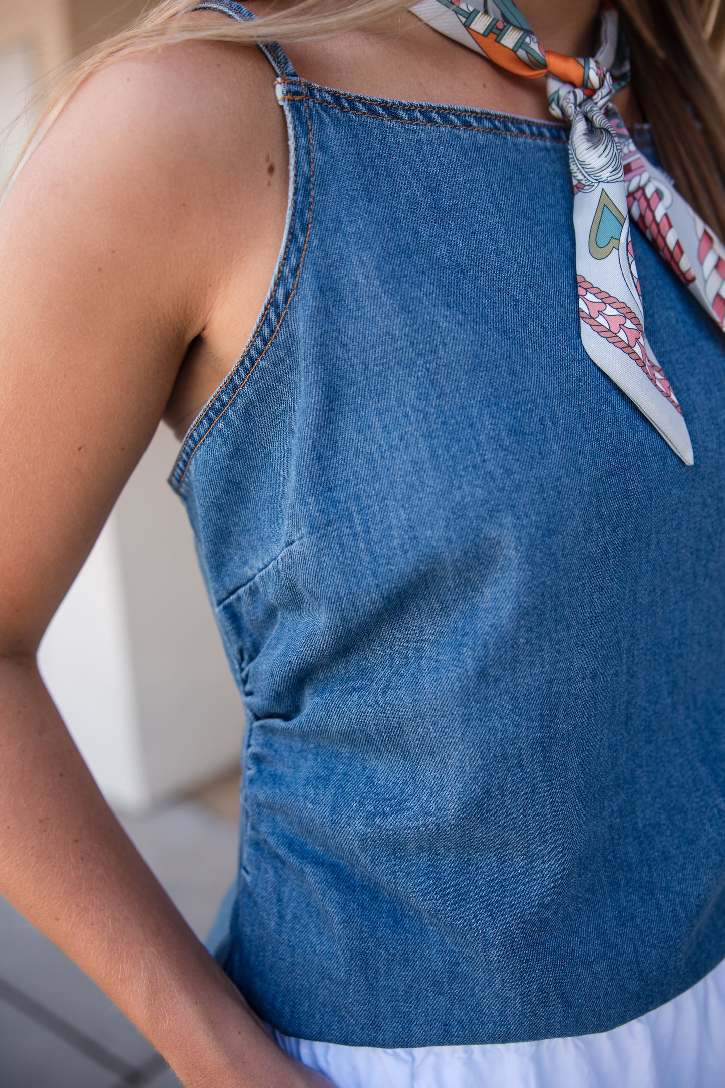 Tiana Denim Top - Sena Blue