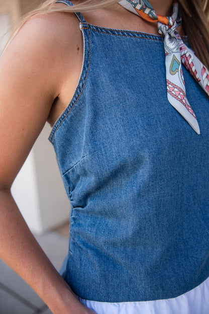 Tiana Denim Top - Sena Blue