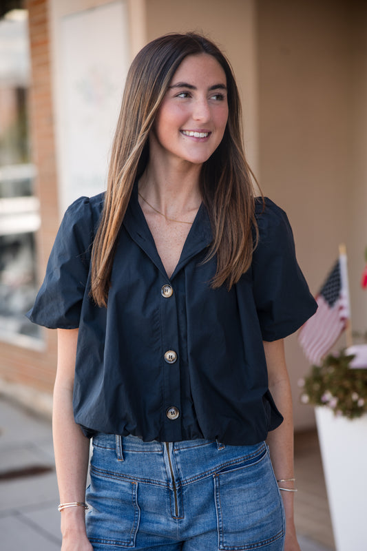 Puff Sleeve Bubble Top - Black
