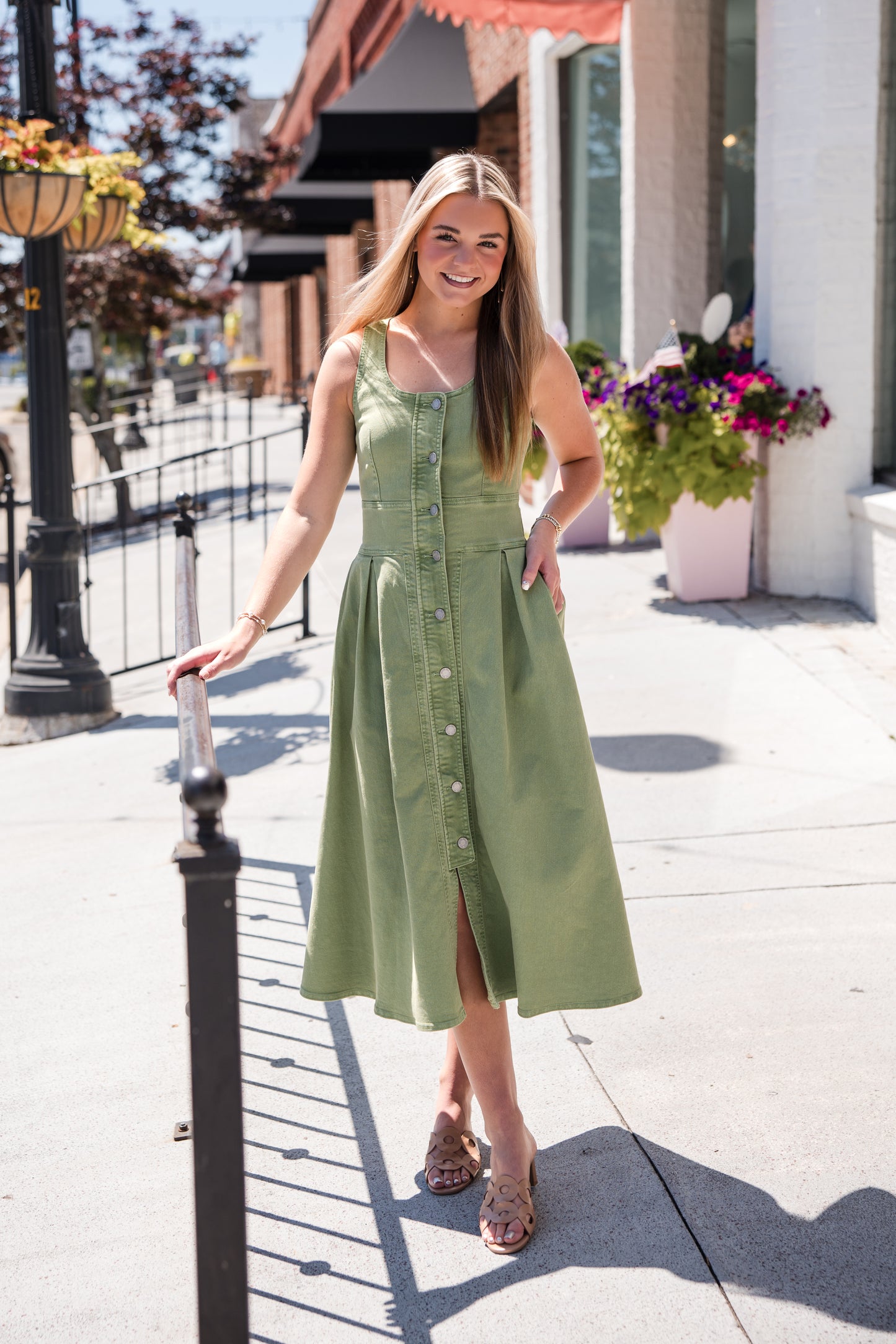 Thompson Dress - Leaf Green Denim