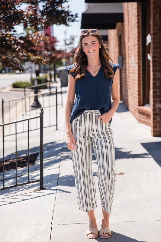 Gwen High Rise Wide Leg Jean - Navy/Ivory