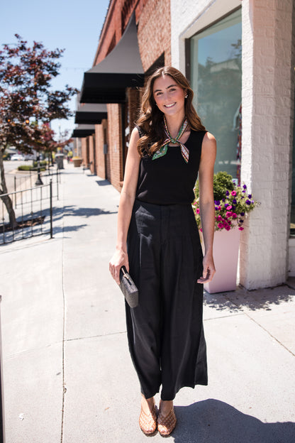 Meg Linen High Rise Wide Straight Leg Pant - Black