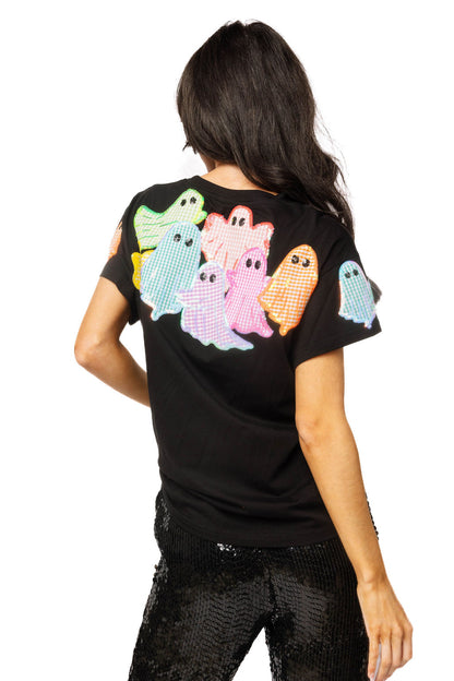 Queen of Sparkles Black Multi Gingham Ghost Patch Tee Shirt