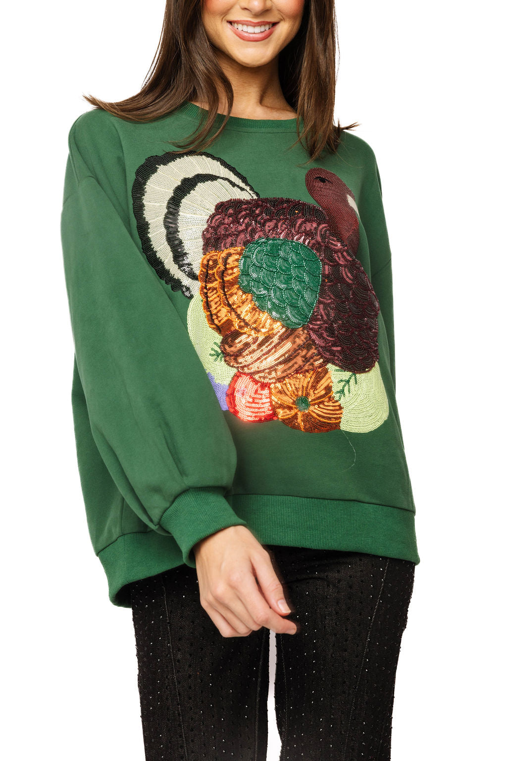 Queen of Sparkles Dark Green Multi Turkey Sweatshirt