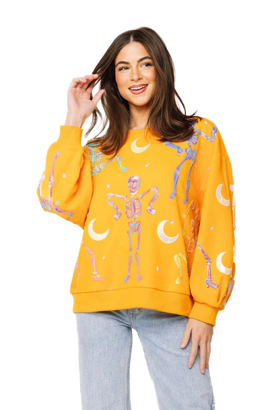 Queen of Sparkles Orange Dancing Skeleton Sweatshirt