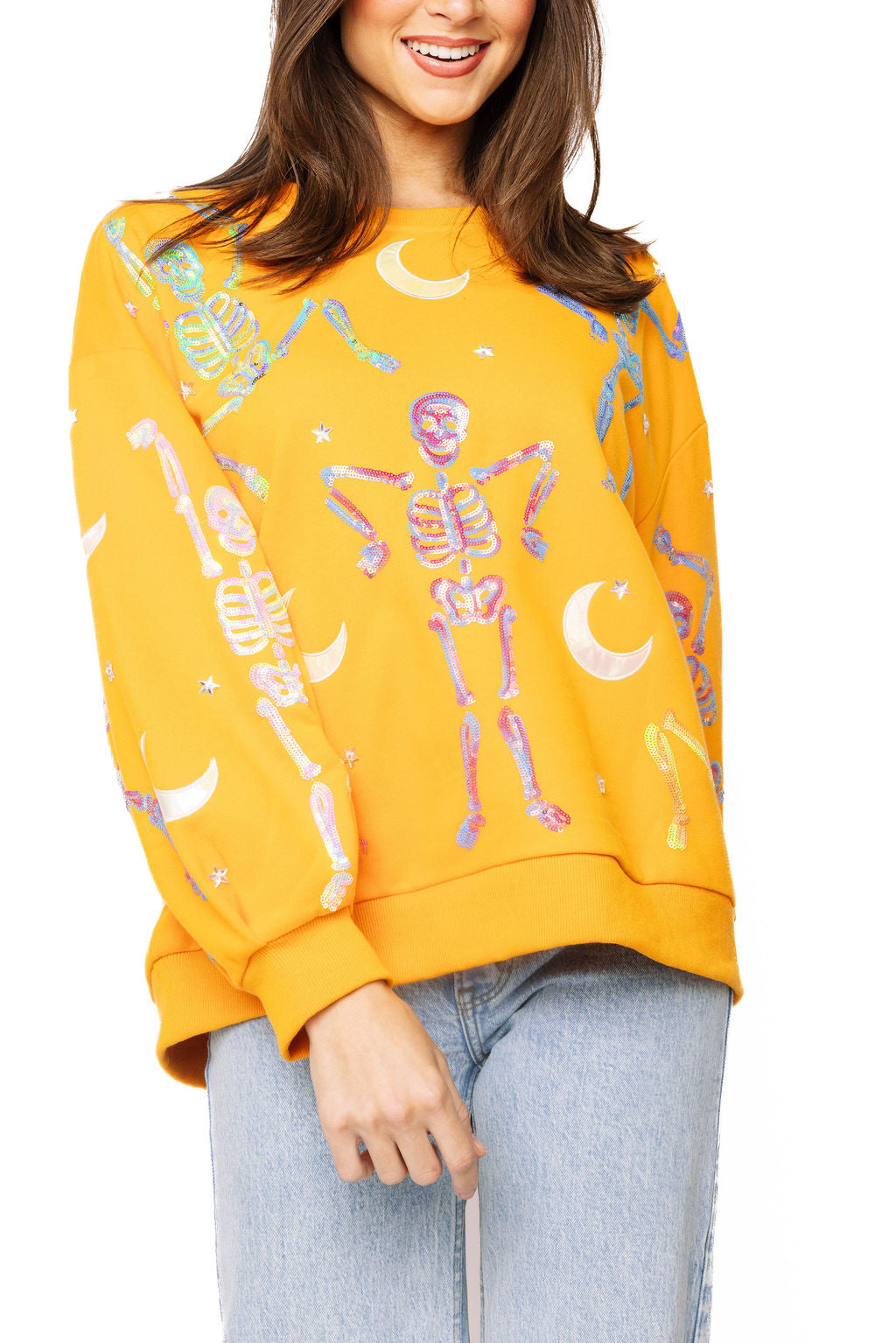 Queen of Sparkles Orange Dancing Skeleton Sweatshirt