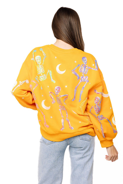 Queen of Sparkles Orange Dancing Skeleton Sweatshirt
