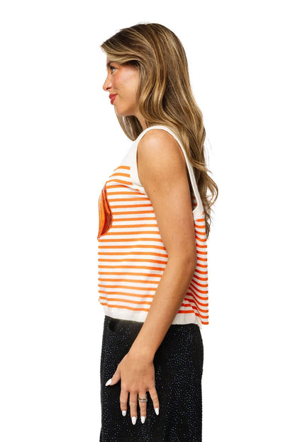 Queen of Sparkles Ivory & Orange Striped Pumpkin Knit Tank Top