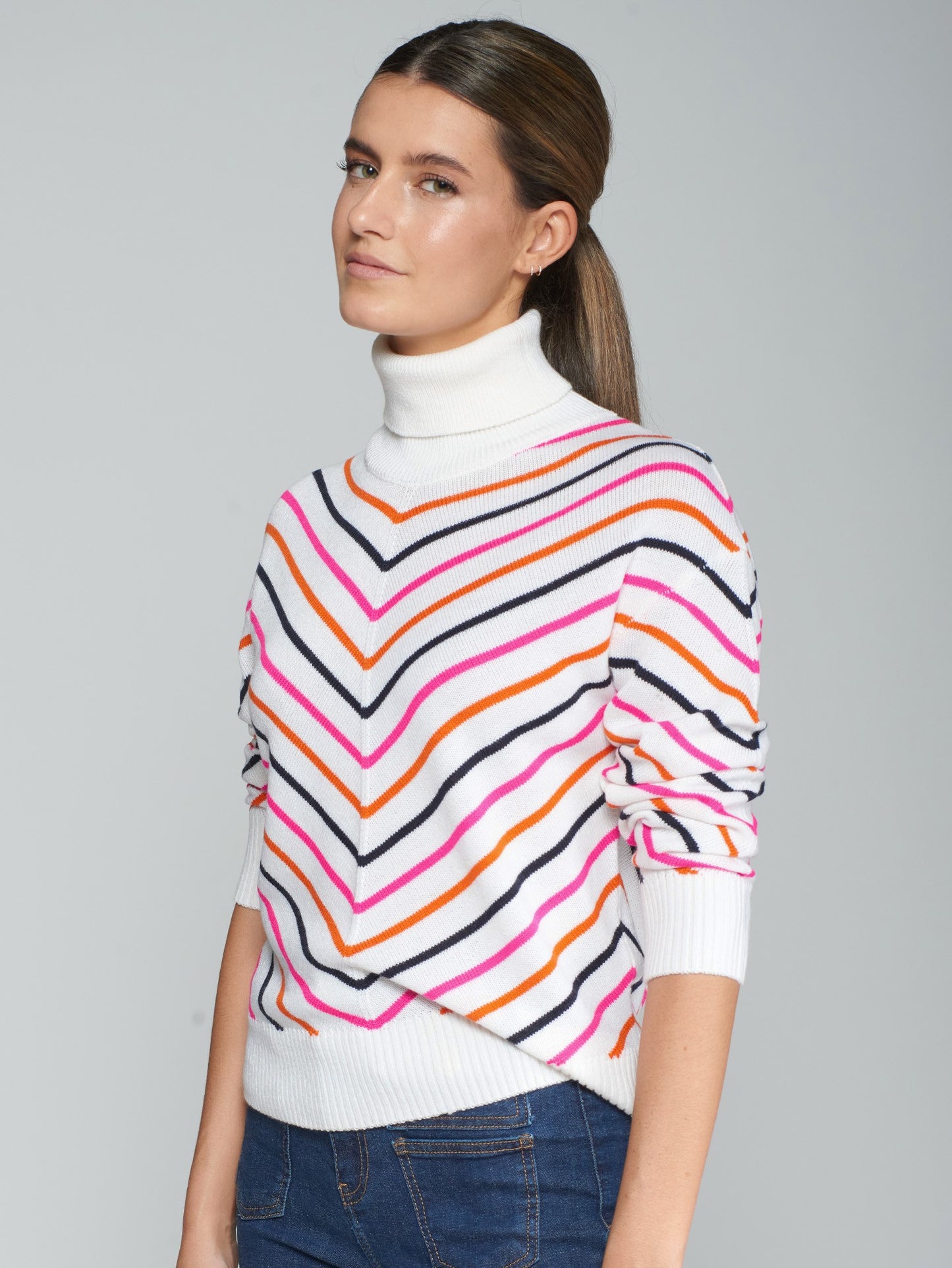 Multi V Stripe Turtleneck Sweater