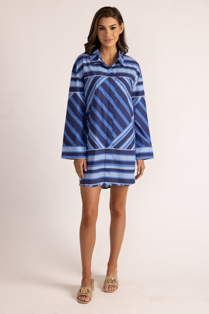 Parker Dress - Blue Geo Stripe