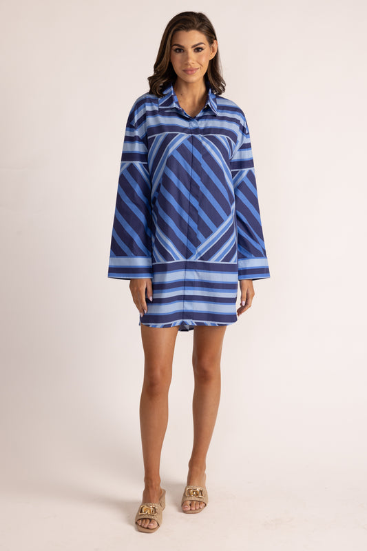 Parker Dress - Blue Geo Stripe