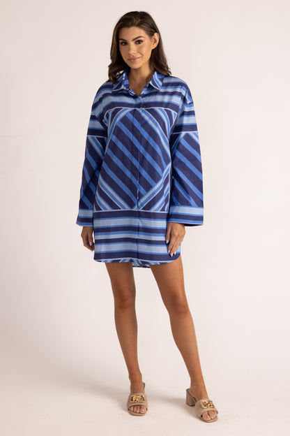 Parker Dress - Blue Geo Stripe