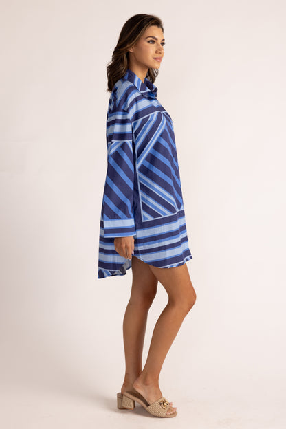 Parker Dress - Blue Geo Stripe