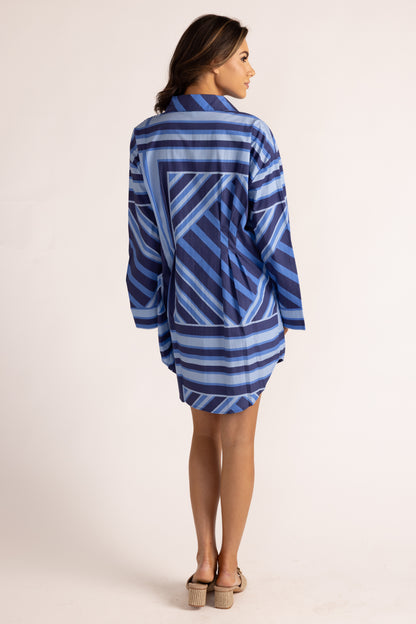 Parker Dress - Blue Geo Stripe