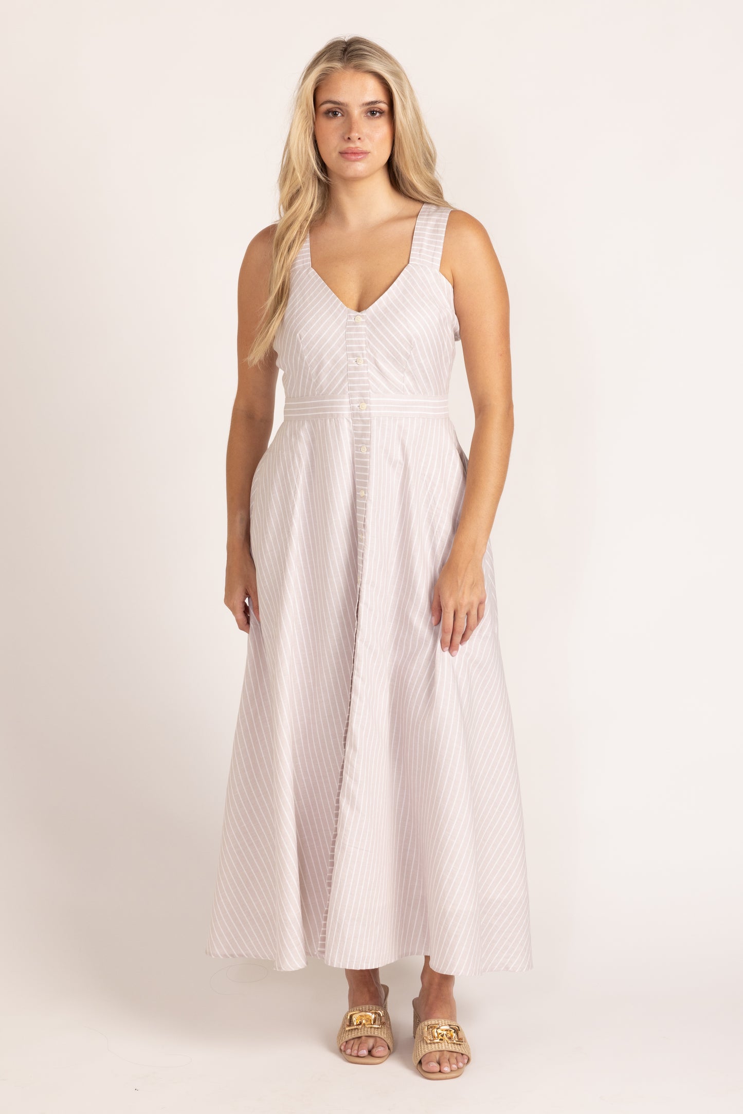 Florence Dress - Sand Ticking