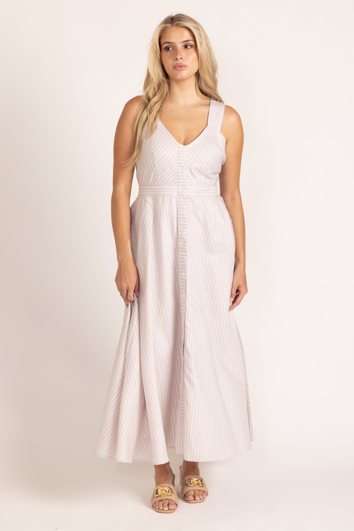 Florence Dress - Sand Ticking