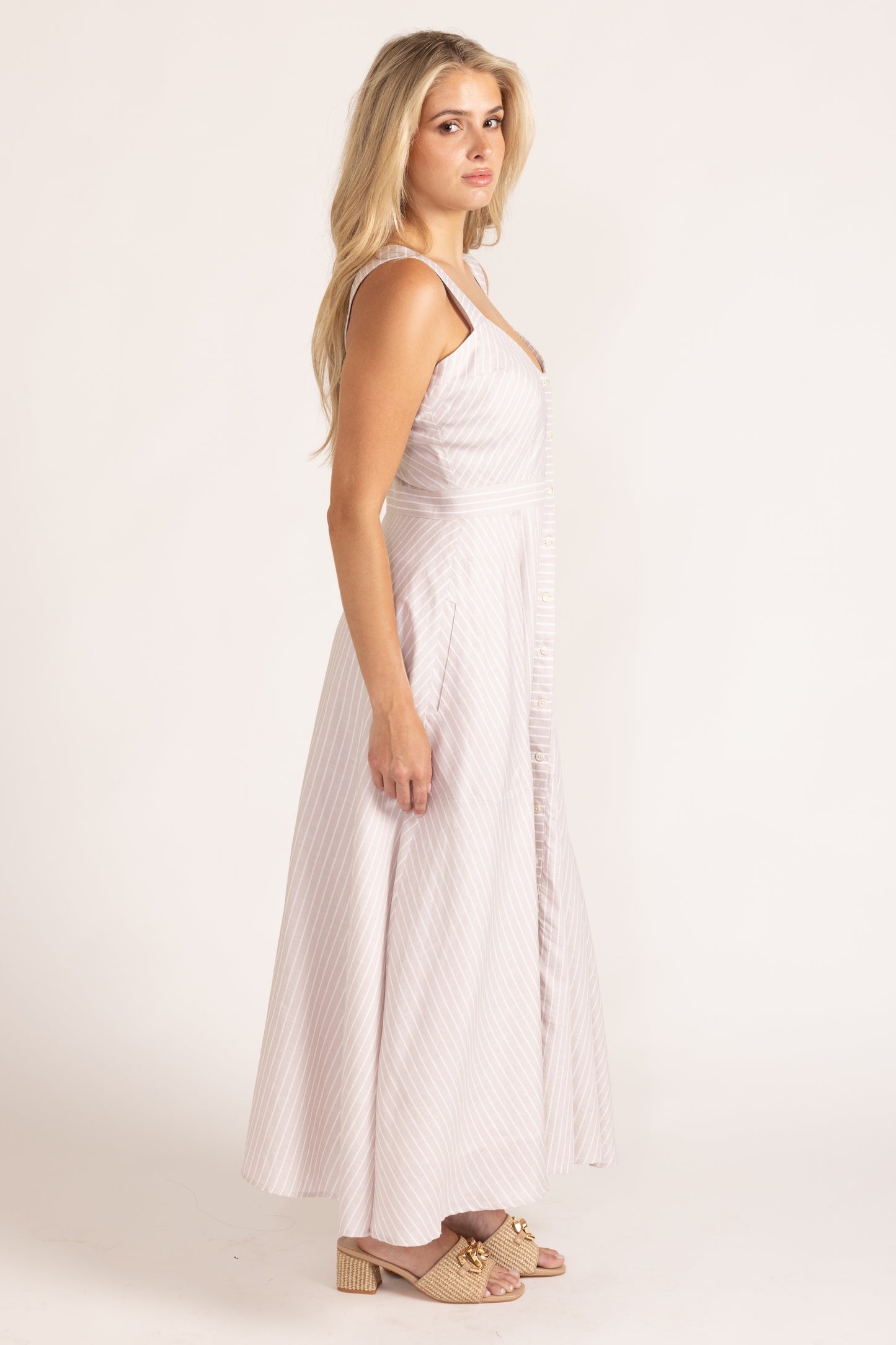 Florence Dress - Sand Ticking