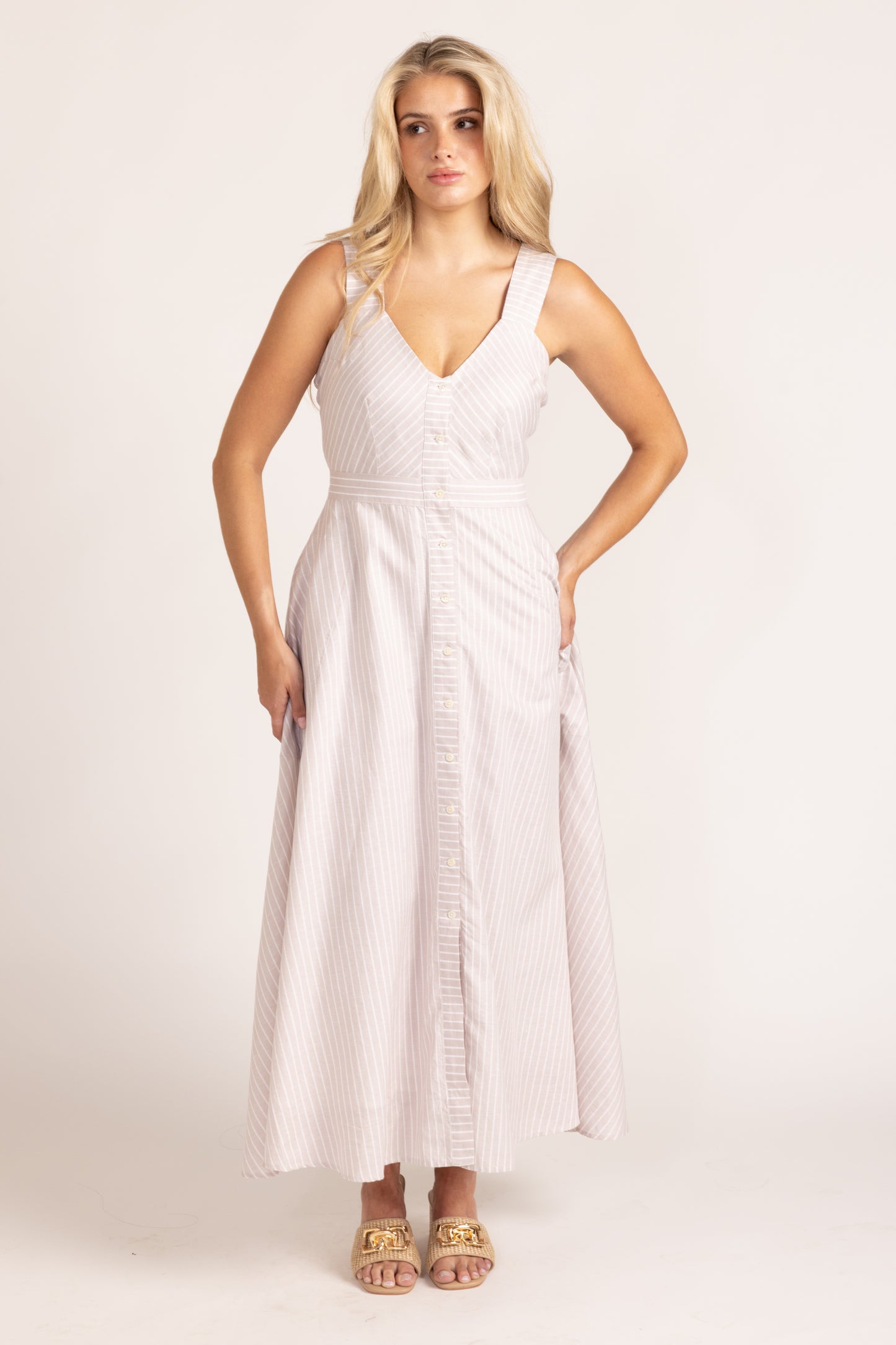 Florence Dress - Sand Ticking