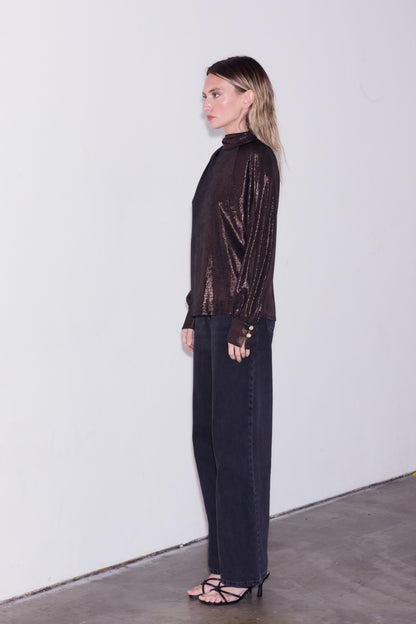 Jaci Shoulder Button Long Sleeve Blouse