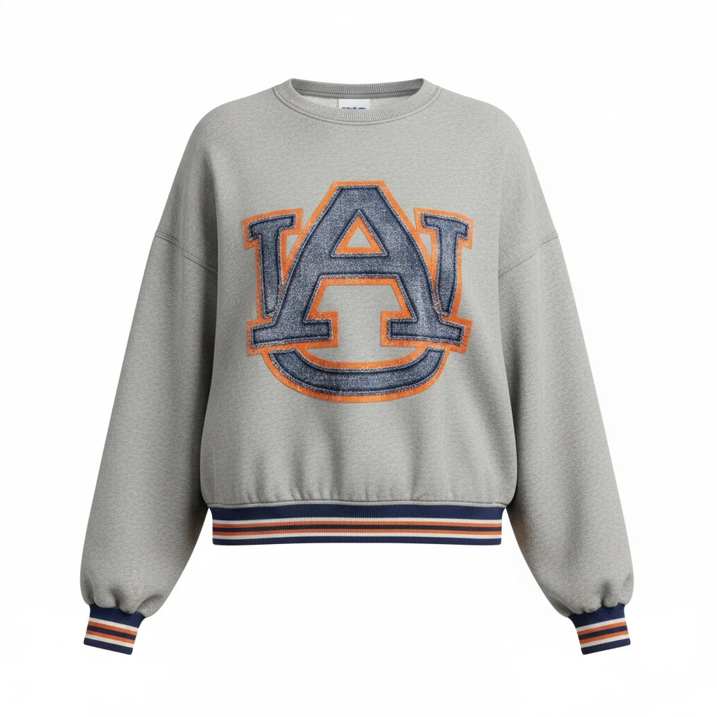 Queen of Sparkles Licensed Auburn Grey Gingham Mascot Mock Neck Sweatshirt