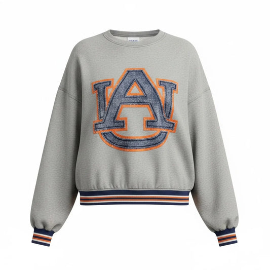 Queen of Sparkles Licensed Auburn Grey Gingham Mascot Mock Neck Sweatshirt