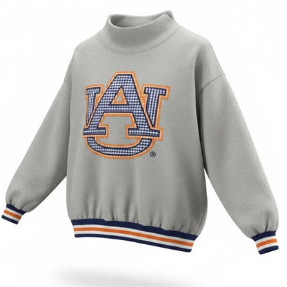 Queen of Sparkles Licensed Auburn Grey Gingham Mascot Mock Neck Sweatshirt