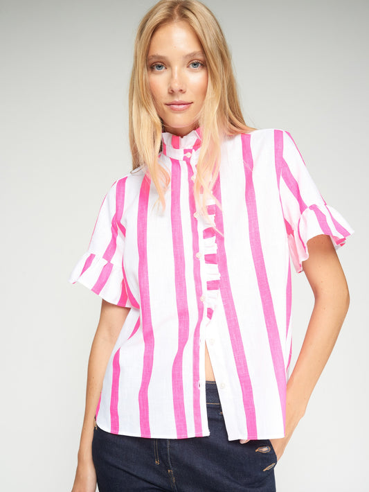 Striped Shirt with Ruffle Detail - Pink