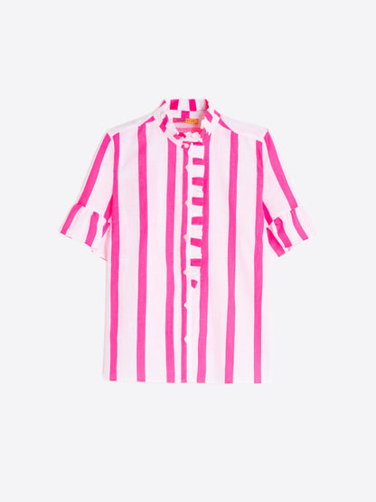Striped Shirt with Ruffle Detail - Pink
