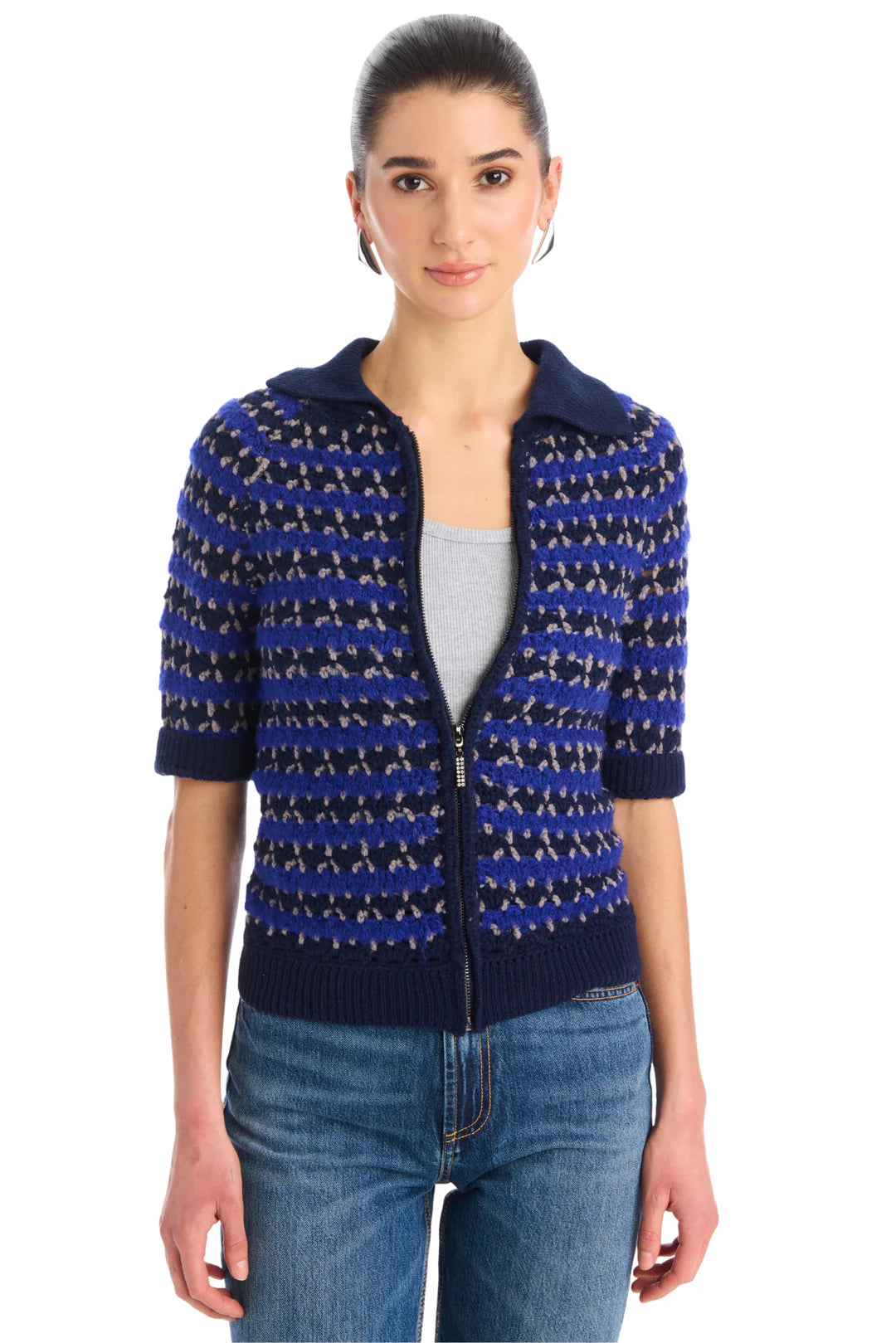 Carlyle Zip Up Sweater - Blue/Black
