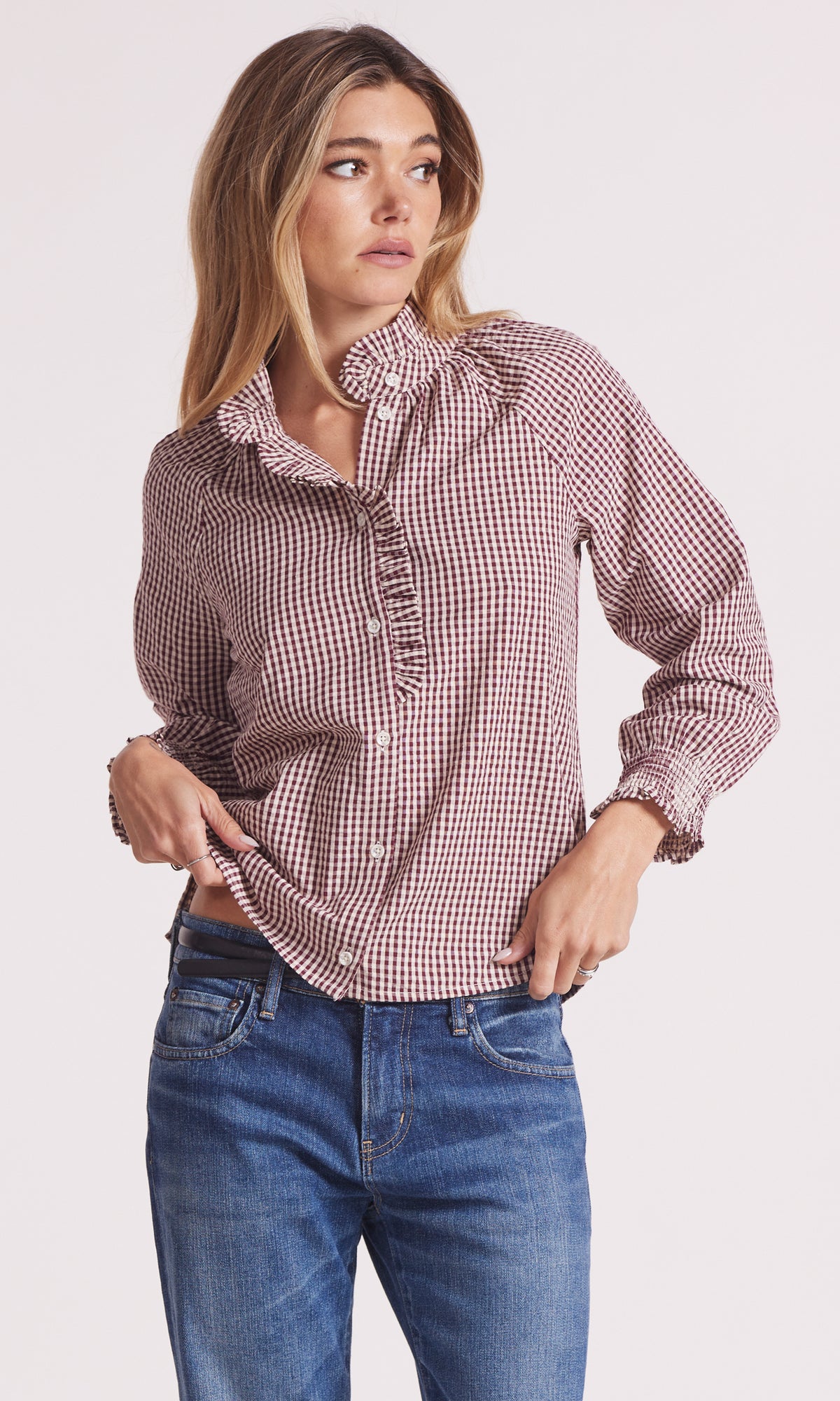 RUFFLE DETAIL RAGLAN BUTTON UP