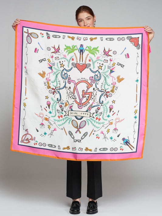 Crest Pink Silk Scarf