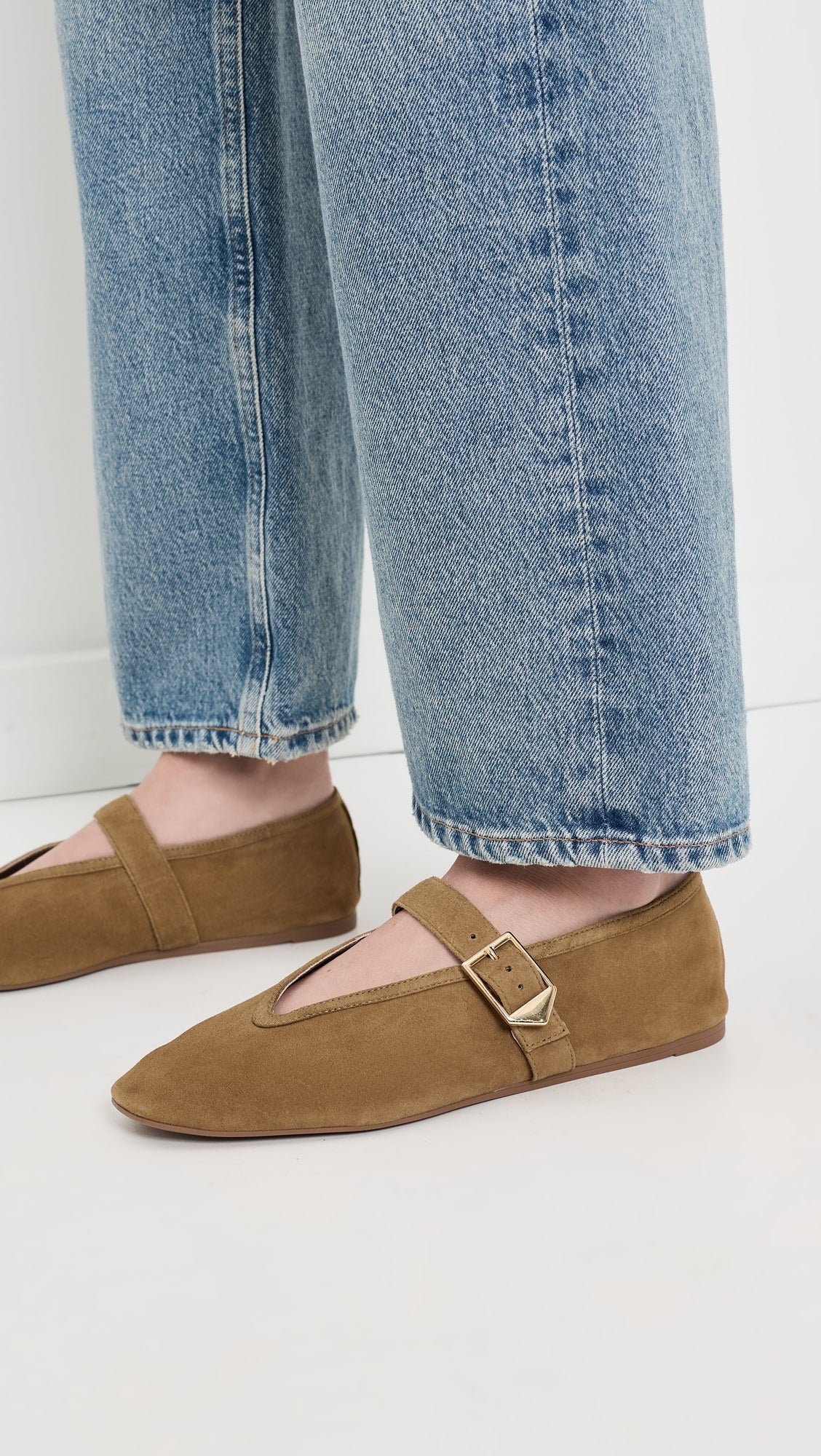Vick Buckle Ballet Flat Shoe - Dried Olive Suede