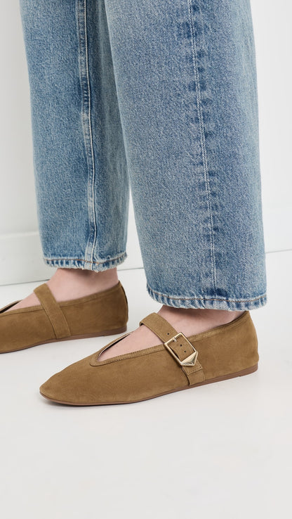 Vick Buckle Ballet Flat Shoe - Dried Olive Suede